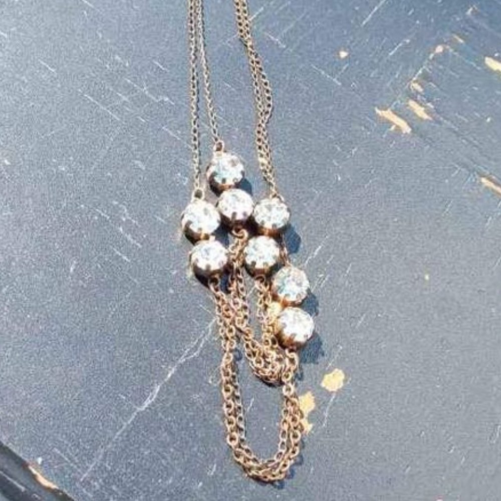 VINTAGE AEA 2 CHAIN INTO 4 CHAIN CHOKER WITH CLEAR FACETED RHINESTONES